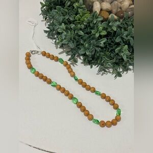 Beaded Jasper necklace with glass accent beads, lobster clasp, artisan made NWT